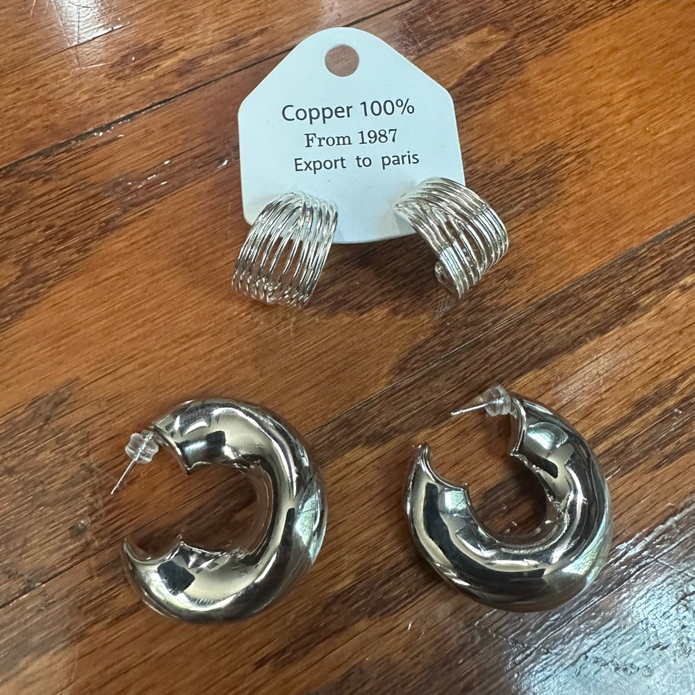 Silver Hoop Earrings 2 Pairs NWT